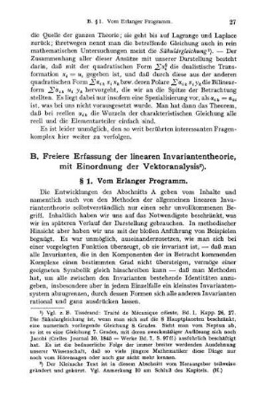 B. Freiere Erfassung der linearen Invariantentheorie, mit Einordnung der Vektoranalysis.