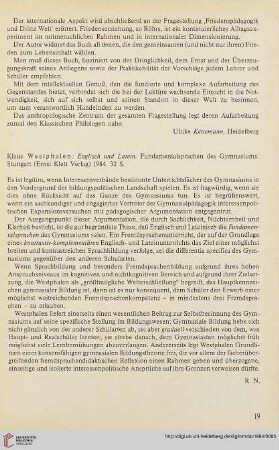 27: [Rezension von: Klaus Westphalen, Englisch und Latein. Fundamentalsprachen des Gymnasiums]