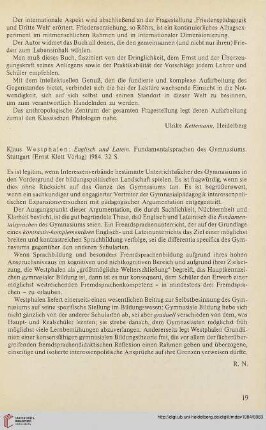 27: [Rezension von: Klaus Westphalen, Englisch und Latein. Fundamentalsprachen des Gymnasiums]