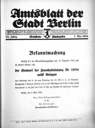 Sonderausgabe, 7. Mai 1934