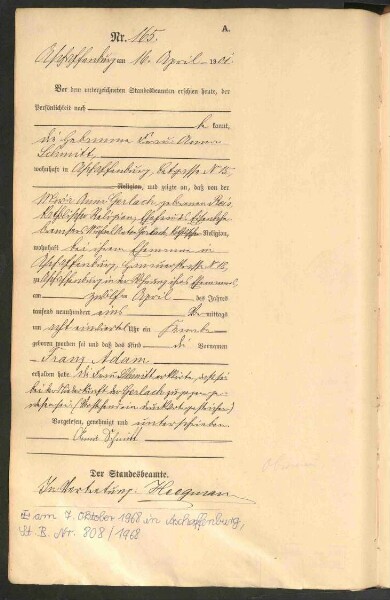 Standesamtsbuch der Stadt Aschaffenburg: Geburten 365/1900 - 184/1901