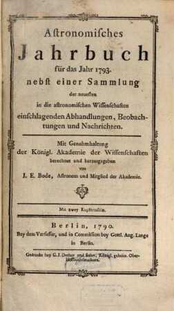 Astronomisches Jahrbuch. 1793 (1790)