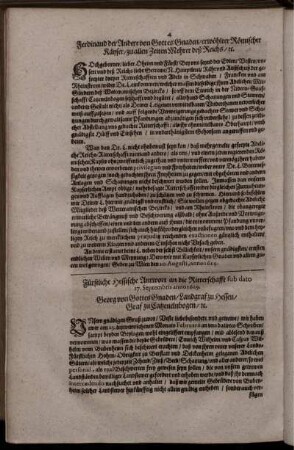 Fürstliche Hessische Antwort an die Ritterschafft sun dato 17. Septembris anno 1629