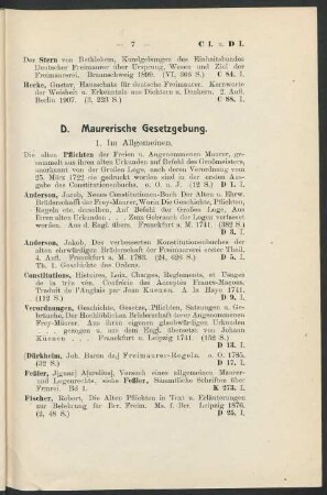 D. Maurerische Gesetzgebung.