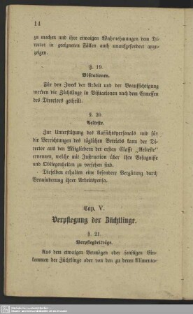 Cap. V. Verpflegung der Züchtlinge