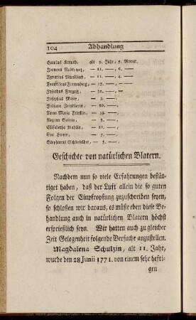 Geschichte von natürlichen Blatern.