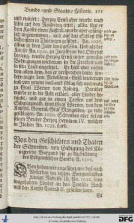 Das VI. Capitel. Von den Geschichten und Thaten der Schweitzer, von Endigung des Königreichs Burgund bis zur Aufrichtung des Eydgnoßischen Bunds A. 1315.