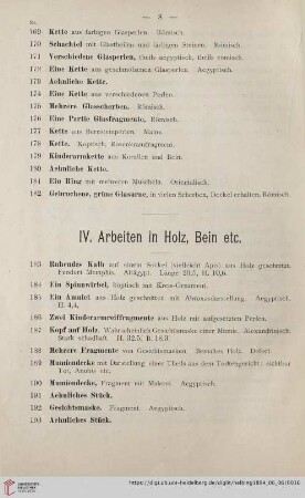 IV. Arbeiten in Holz, Bein etc. (Nr. 183 - 210)
