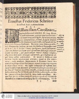 Ernestus Fridericus Schröter, Bullam illam Carolinam