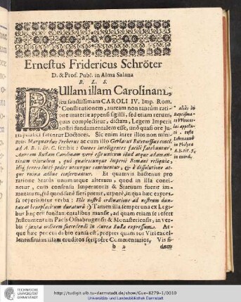 Ernestus Fridericus Schröter, Bullam illam Carolinam