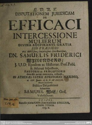 Disputationem Iuridicam De Efficaci Intercessione Mulierum