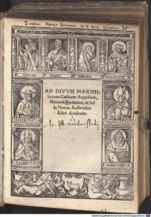 Ad Divvm Maximilianum Caesarem Augustum, Riccardi Bartholini, de bello Norico Austriados Libri duodecim