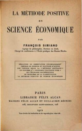 La méthode positive en science économique