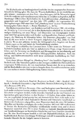 Bremisches Jahrbuch, Bd. 68, Register zu Bd. 1, 1863 - Bd. 67, 1989, bearb. von Burkhardt Ostersehlte u. Inge Ostersehlte : Bremen, Selbstverl. des Staatsarchivs, 1990