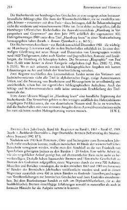Bremisches Jahrbuch, Bd. 68, Register zu Bd. 1, 1863 - Bd. 67, 1989, bearb. von Burkhardt Ostersehlte u. Inge Ostersehlte : Bremen, Selbstverl. des Staatsarchivs, 1990