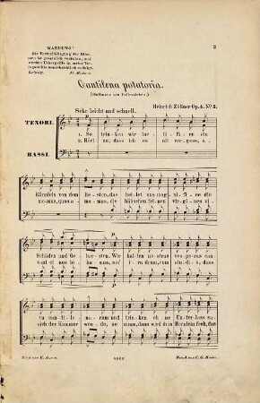 Drei Lieder für vierstimmigen Männerchor ; op. 4, 3. Cantilena potatoria