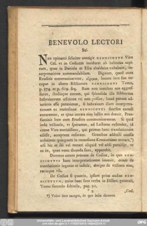 Benevolo Lectori Sal.
