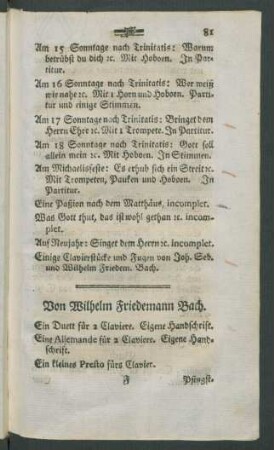 Von Wilhelm Friedemann Bach