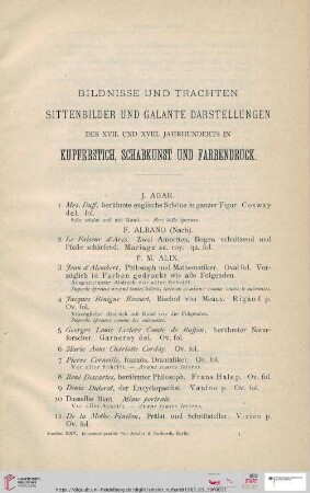 Bildnisse und Trachten, Sittenbilder und galante Darstellungen des XVII. und XVIII. Jahrhunderts in Kupferstich, Schabkunst und Farbendruck (Nr. 1 - 1048)