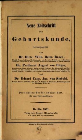 Neue Zeitschrift für Geburtskunde. 30,2. 1851