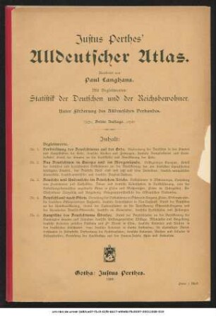 Alldeutscher Atlas : mit Begleitworten ; Statistik der Deutschen und der Reichsbewohner ; unter Förderung des Alldeutschen Verbandes