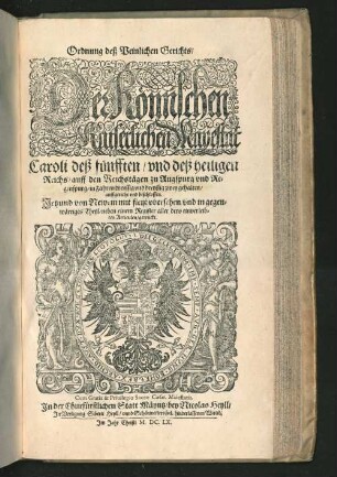 Ordnung deß Peinlichen Gerichts/ Der Römischen Kaiserlichen...