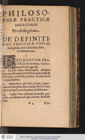 PHILOSOPHIAE PRACTICAE MAURITIANAE Prodidagmata. [...]