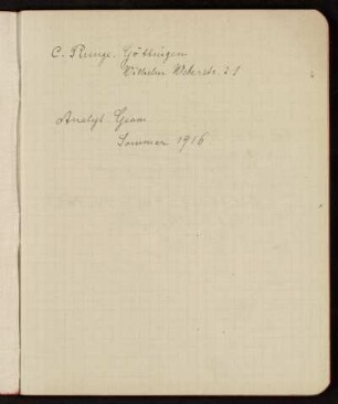 Analyt[ische] Geom[etrie] [mit Übungen], Göttingen, 1916
