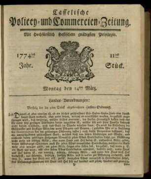 11tes Stueck, Montag den 14ten Maerz 1774