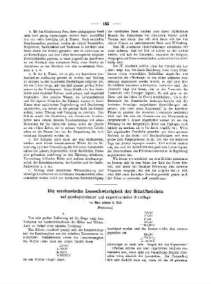 Die mechanische Lesebeschwindigkeit der Schriftzeichen : auf psychologischer und experimenteller Grundlage ; (Fortsetzung)
