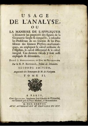 Tome 2: Analyse Demontrée, Ou La Méthode De Résoudre Les Problêmes Des Mathématiques, Et D'Apprendre Facilement Ces Sciences. Tome 2