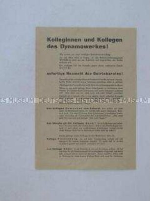 Propagandaflugblatt des FDGB aus einem West-Berliner (?) Kleinbetrieb zur Betriebsratswahl und gegen das Betriebsverfassungsgesetz