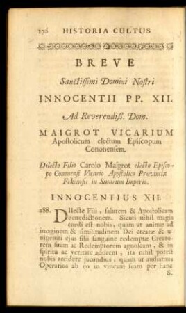 Breve Sanctissimi Domini Nostri Innocentii PP. XII. ad Reverendiß. Dom. Maigrot Vicarium Apostolicum electum Episcopum Cononensem.