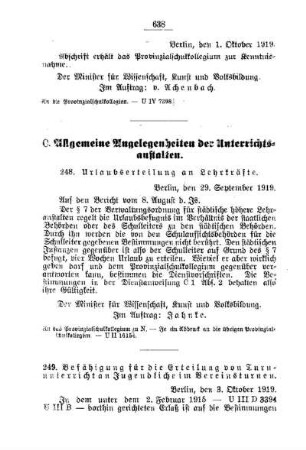 Befähigung für die Erteilung von Turnunterricht an Jugendliche im Vereinsturnen : [C. Allgemeine Angelegenheiten der Unterrichtsanstalten]