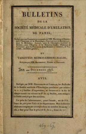 Bulletins de la Societé Médicale d'Émulation de Paris, 1823