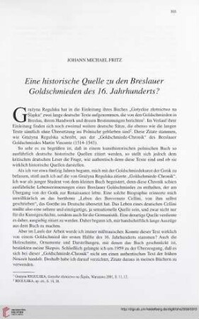 70: Eine historische Quelle zu den Breslauer Goldschmieden des 16. Jahrhunderts?
