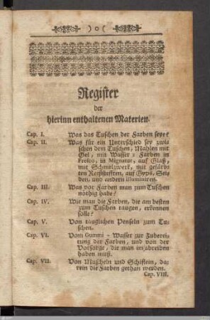 Register der hierinn enthaltenen Materien.