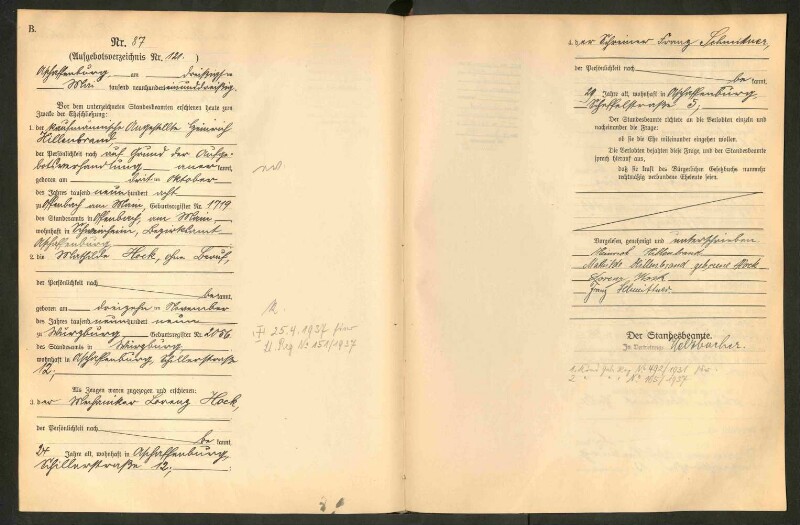 Standesamtsbuch der Stadt Aschaffenburg: Eheschließungen 252/1930 - 130/1931