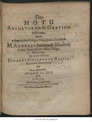 De Motu Animatorum & Gravium Dissertatio