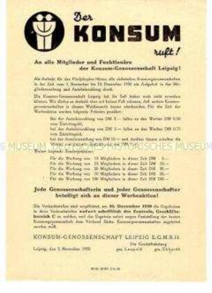 Werbeblatt der Konsumgenossenschaft Leipzig