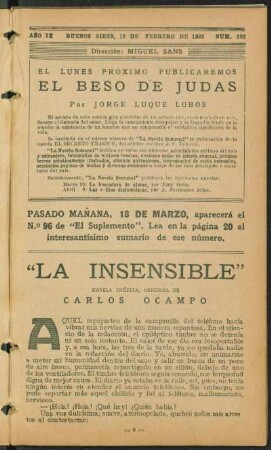 1925009383: "La insensible" : novela inédita