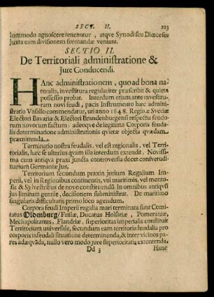 Sectio II. De Territoriali administratione & Iure Conducendi