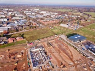 Ahrensburg: Luftbild des Gewerbegebiets Beimoor II, dahinter Beimoorweg und Gewerbegebiet Beimoor I