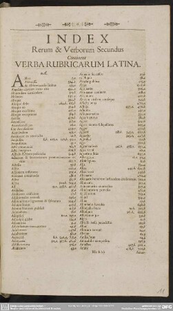 Index Rerum & Verborum Secundus Continens Verba Rubricarum Latina