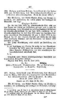 Gesetz, betreffend eine Abänderung des Gesetzes vom 24. März 1873 über die Tagegelder und Reisekosten der Staatsbeamten (Gesetz-Samml. S. 122). Vom 28. Juni 1875 : [I. Allgemeine Verhältnisse der Behörden und Beamten]