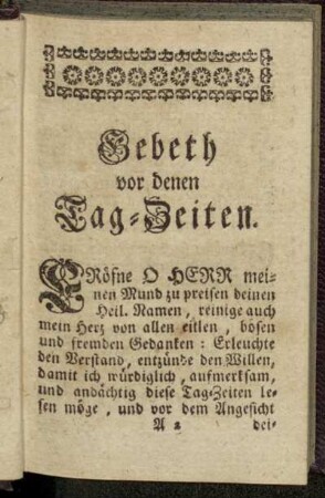 Gebeth vor denen Tag-Zeiten.