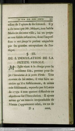 §. III. De L' Inoculation De La Petite Verole