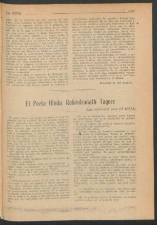 El poeta hindu Rabindranath Tagore : (Una entrevista para LA NOTA)