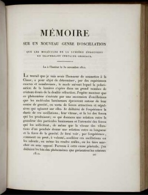 Mémoire Sur un Nouveau Genre D'Oscillation.