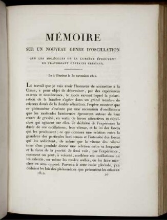 Mémoire Sur un Nouveau Genre D'Oscillation.